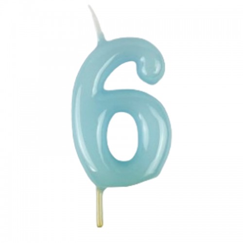 Vela Número 6 Azul Pastel